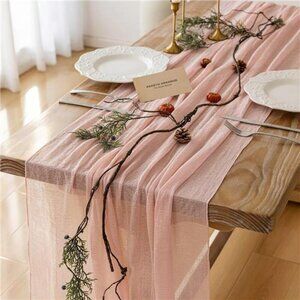 Blush Pink Valentine's Day Table Runner Cheese Cloth Rustic Gauze Cheesecloth